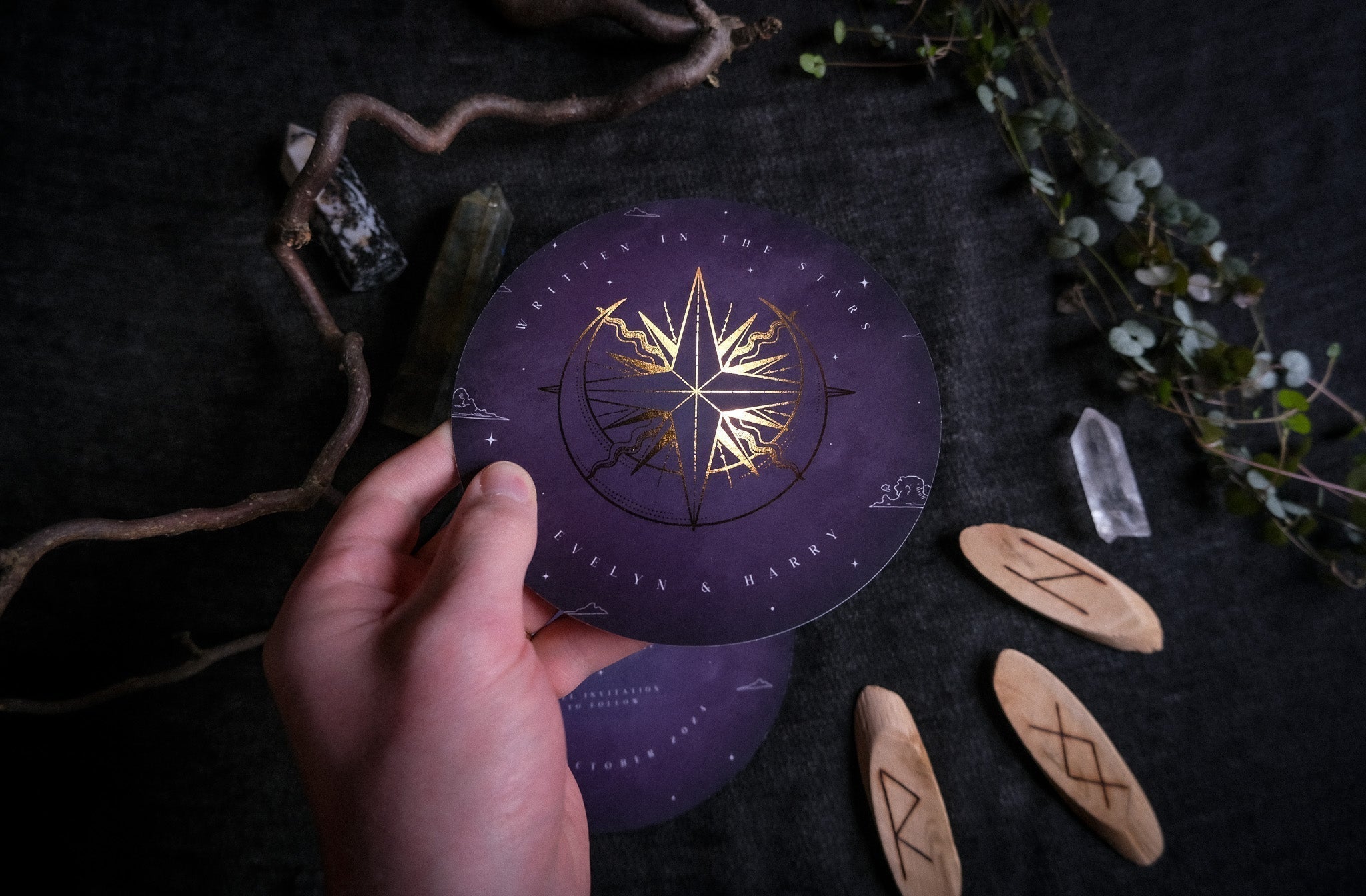 Sun and Moon | Foiled Circular Save the Date Card | Celestial Wedding Stationery with Foil