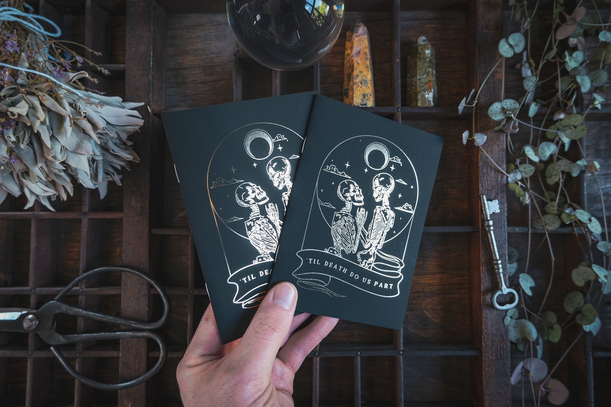Skeleton Lovers Gold Foiled Vow Books – Gothic Wedding Vow Book Set