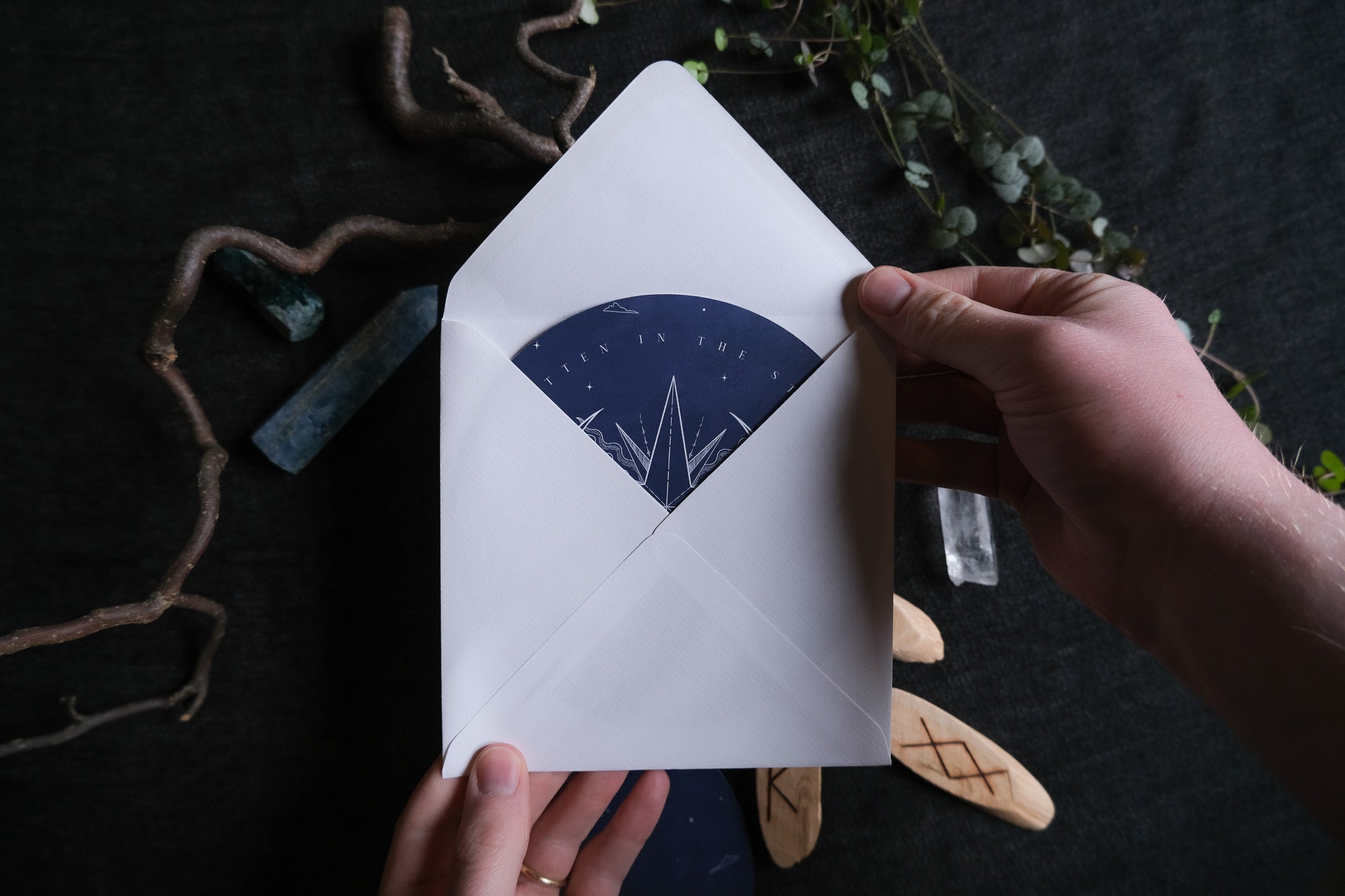 Sun and Moon | Celestial Circular Save the Date Card | Unique Illustrated Wedding Stationery