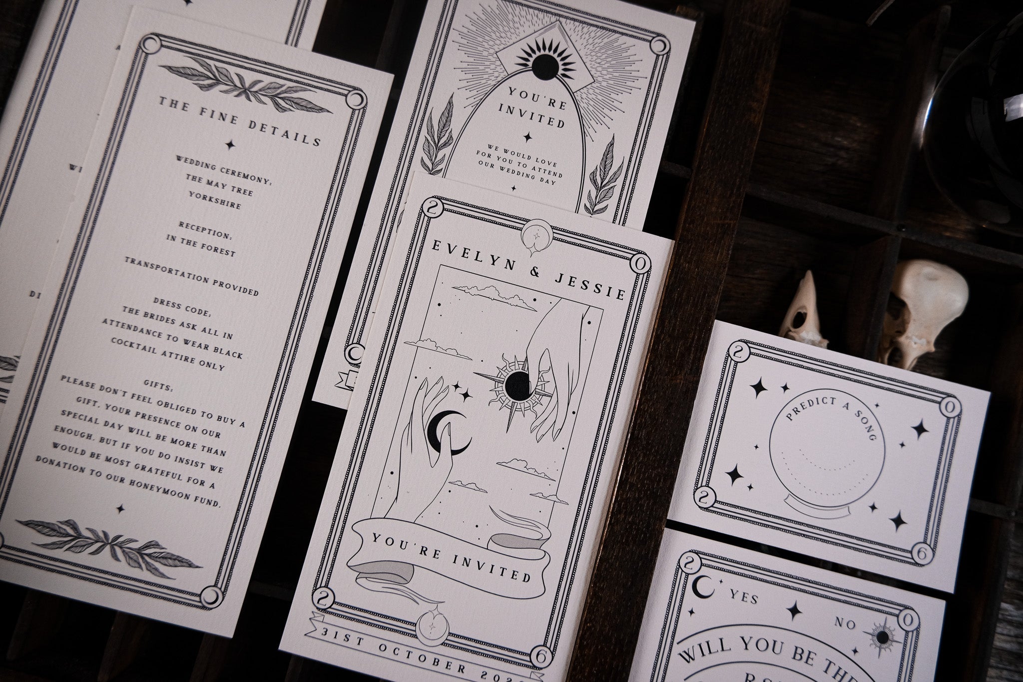 Sun and Moon | 3-Piece Wedding Invitation Suite | Celestial Tarot Gothic Wedding Stationery