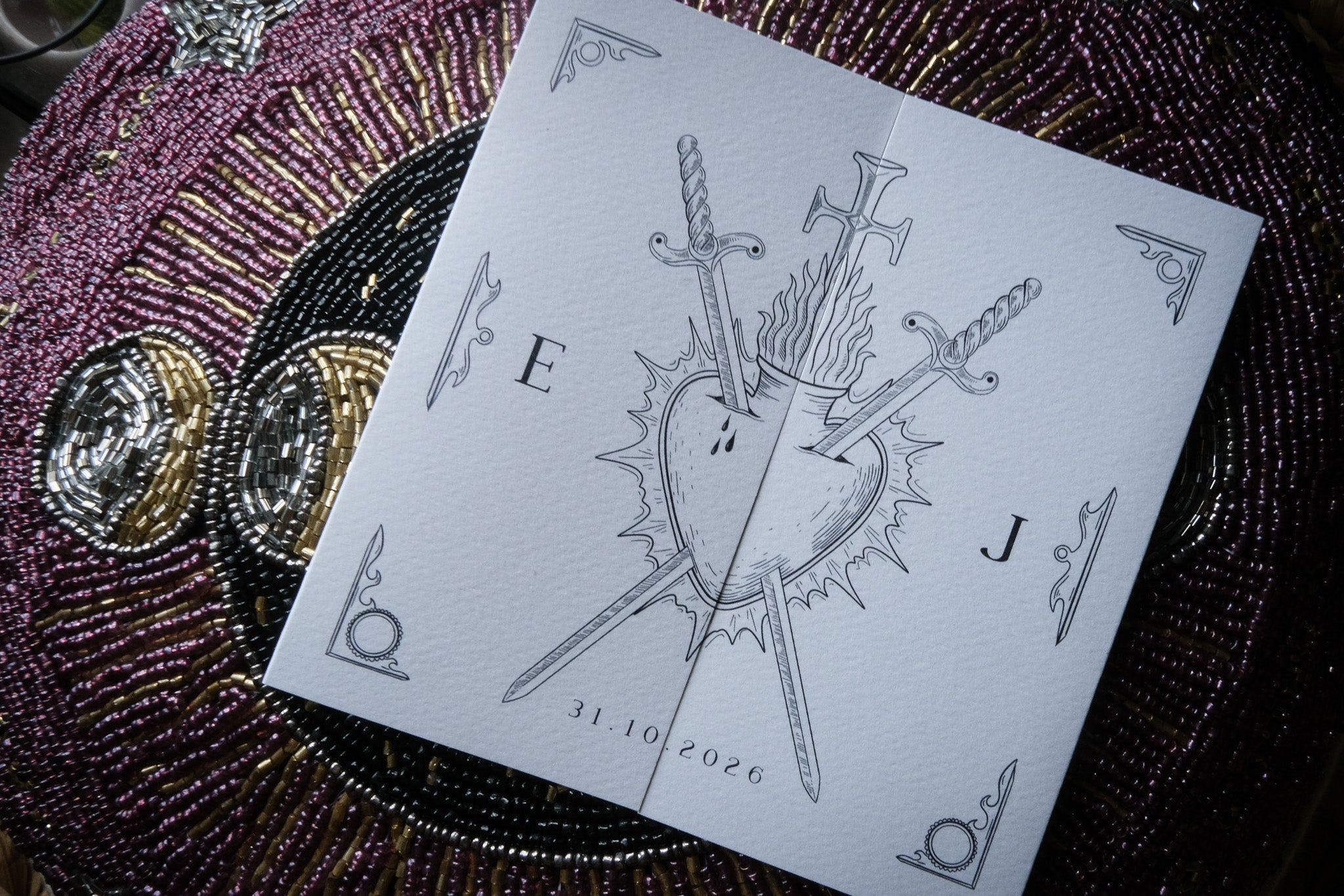 Star-Crossed Lovers | Gatefold Wedding Invitation | Gothic Romeo and Juliet Dark Romance Wedding Stationery