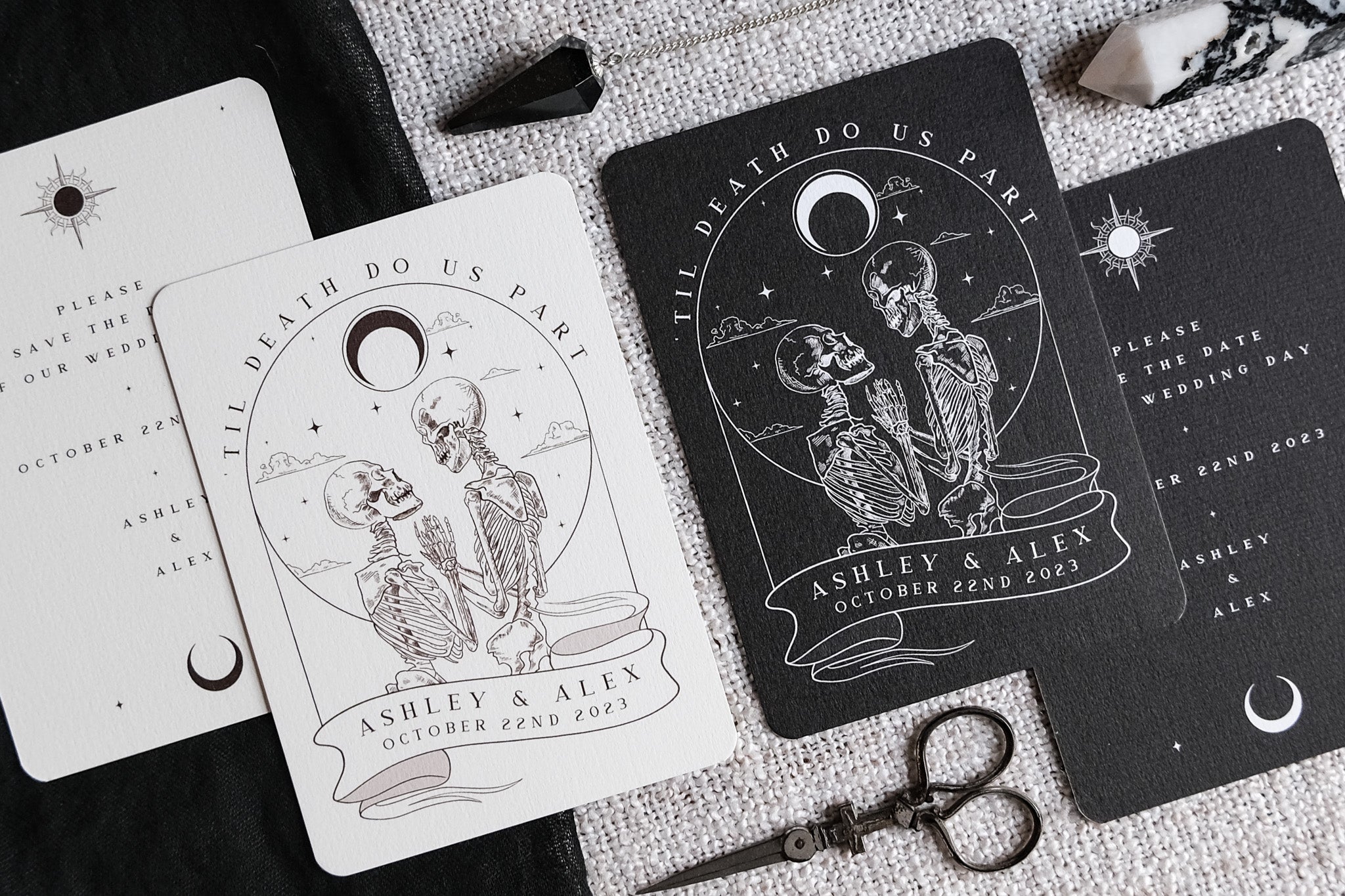 Til Death Do Us Part | Gothic Save the Date Card A6 | Skeleton Alternative Wedding Stationery
