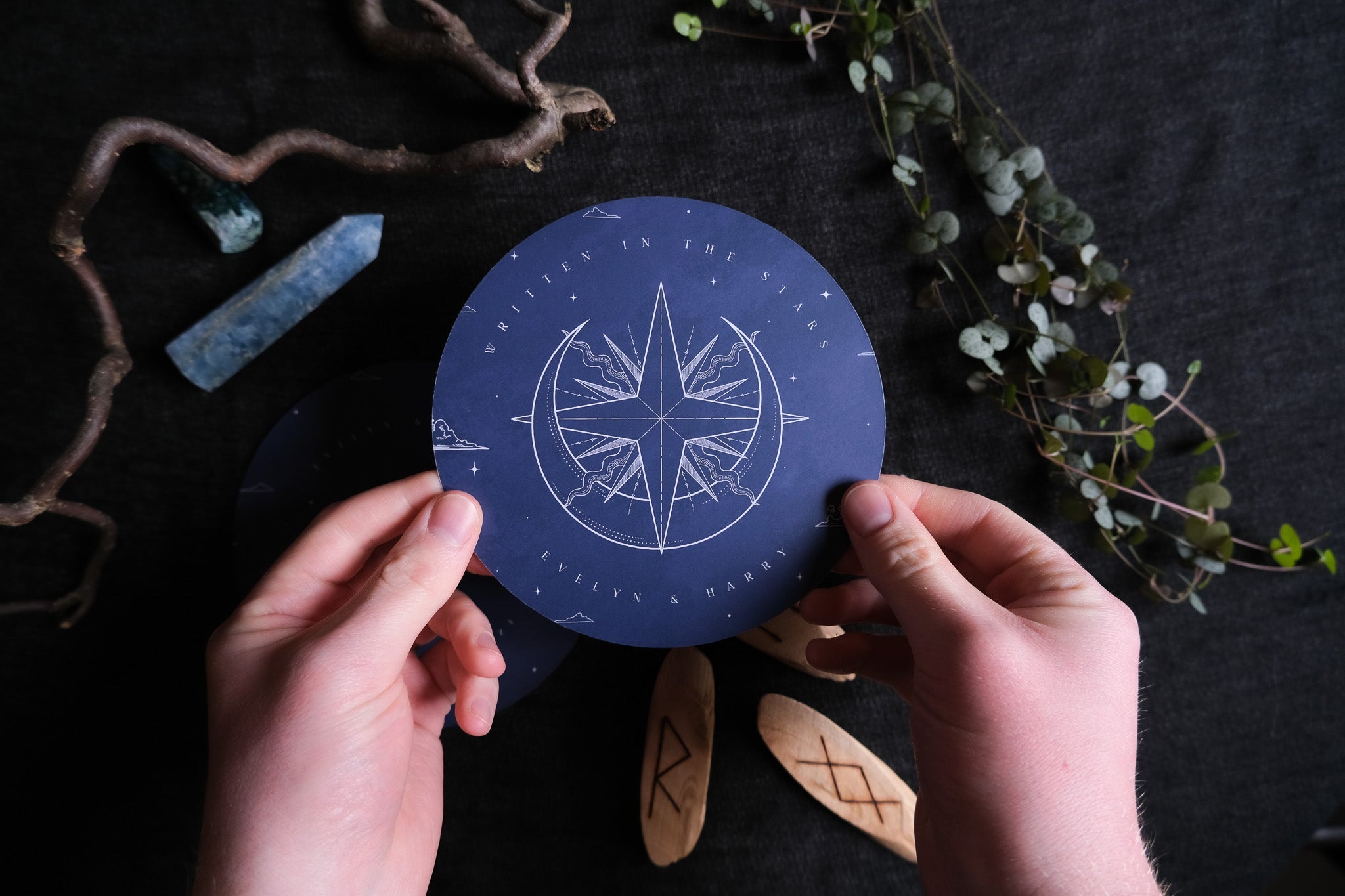 Sun and Moon | Celestial Circular Save the Date Card | Unique Illustrated Wedding Stationery