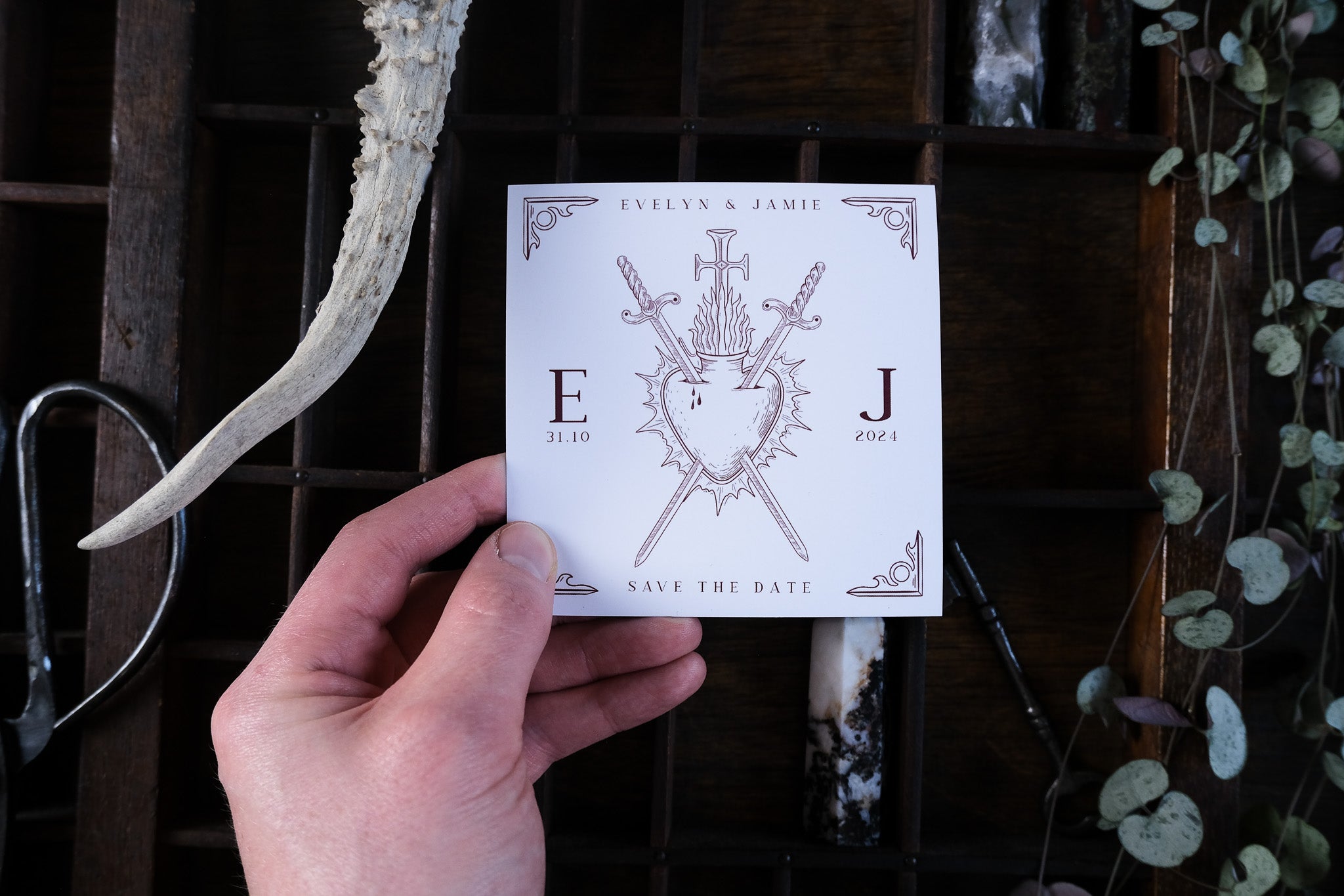 Save the Date Magnet featuring Gothic, Romeo and Juliet-inspired design with custom options.