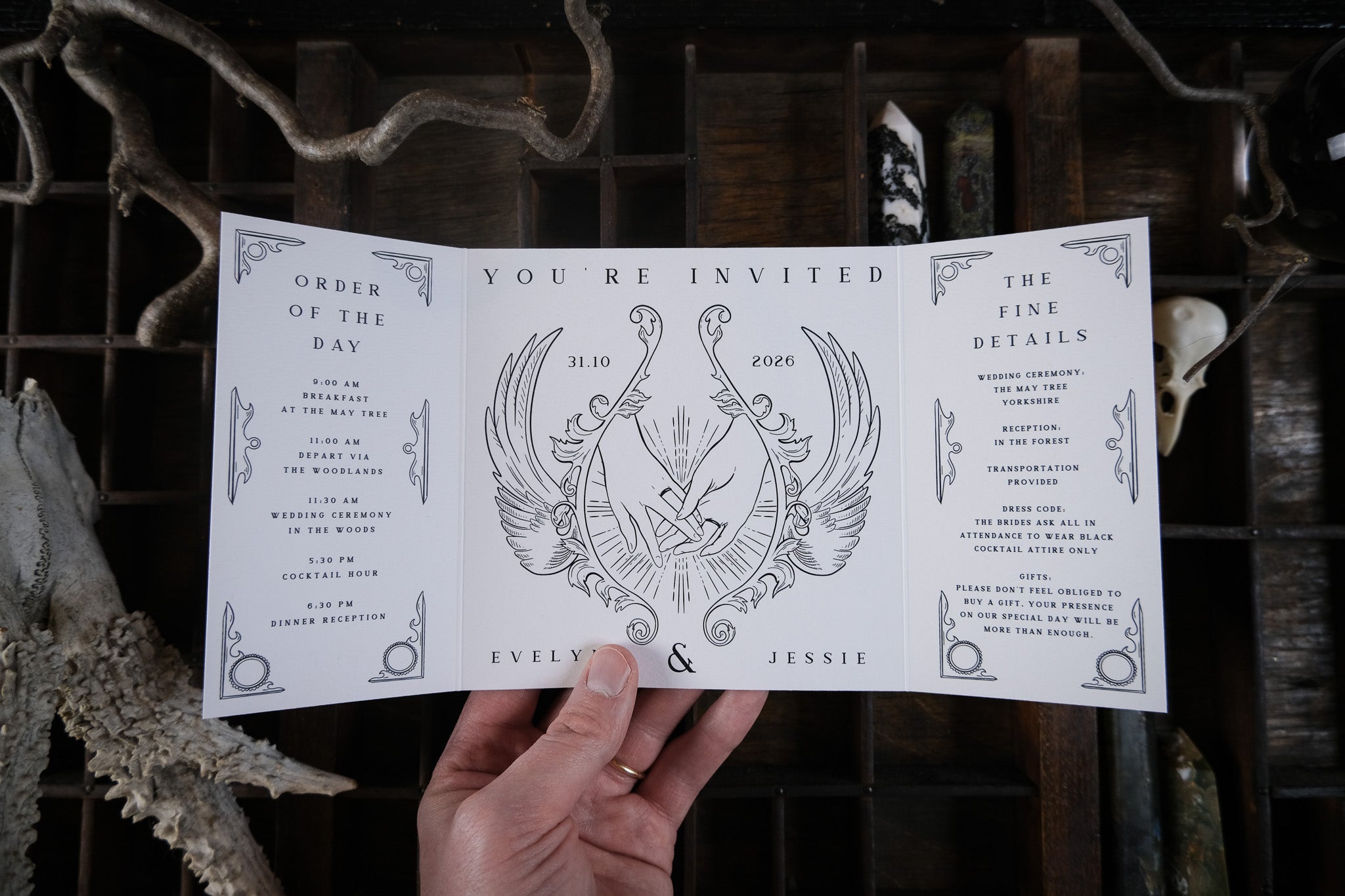 Star-Crossed Lovers | Gatefold Wedding Invitation | Gothic Romeo and Juliet Dark Romance Wedding Stationery
