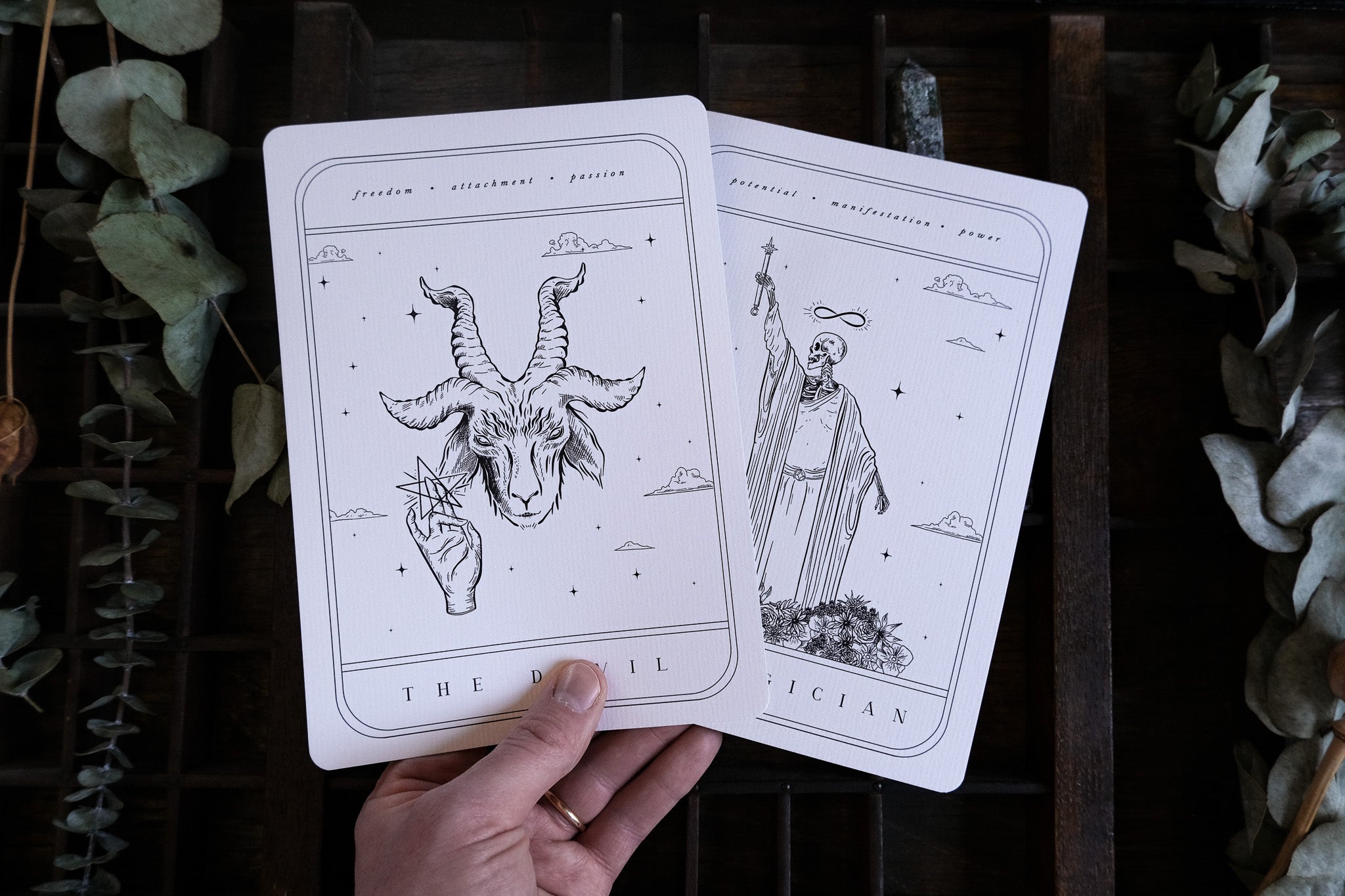 Set of 18 Gothic Tarot Card Art Prints for wedding decor and seating charts, A5 size