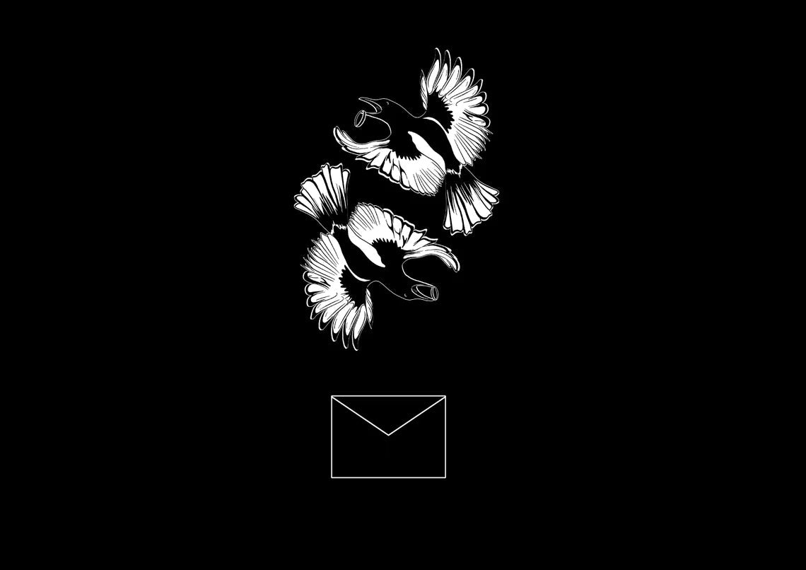 Add-on item - black envelopes with artistic bird design.