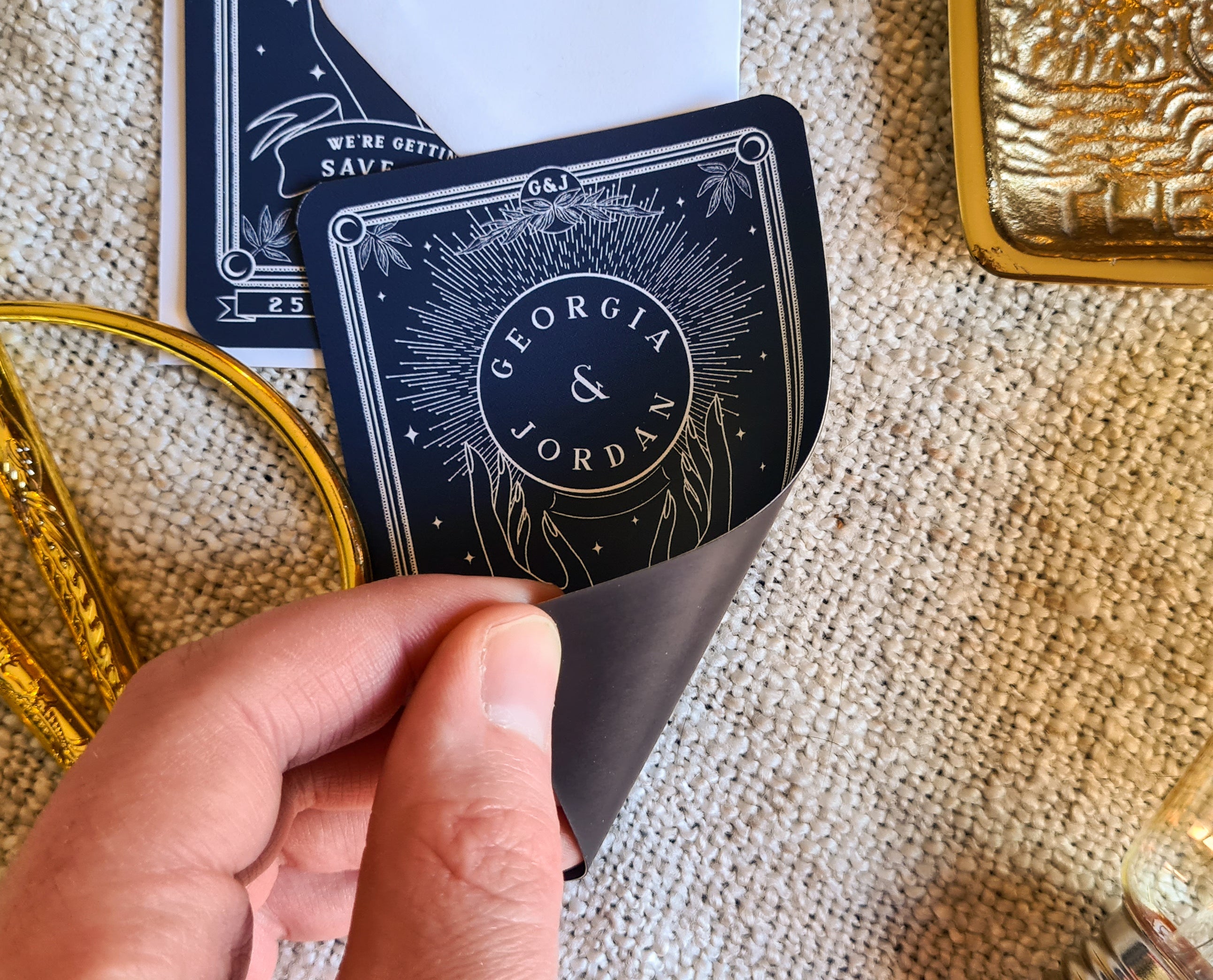 Crystal Ball Tarot Save The Date mini magnet with customizable design and white envelope.