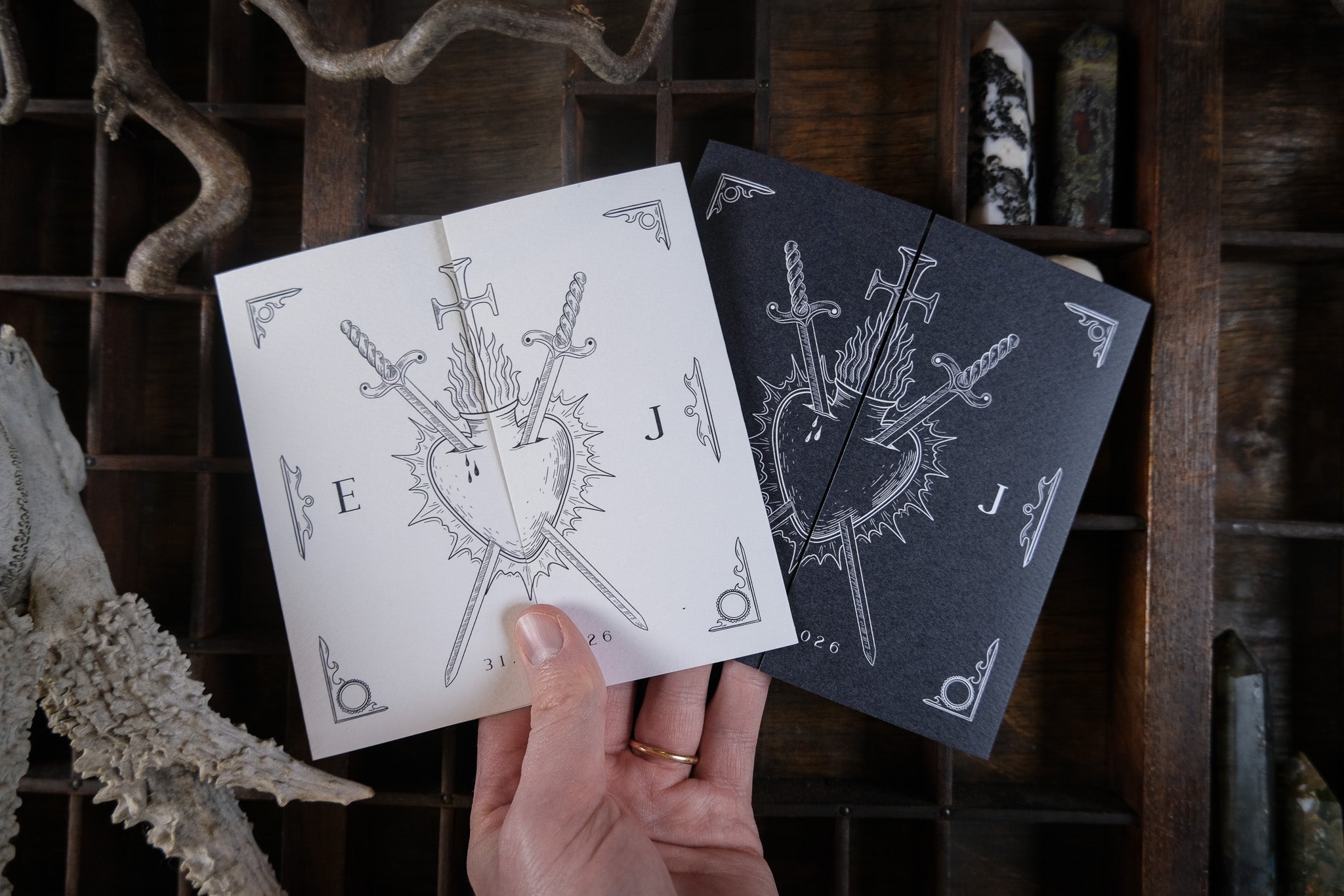 Star-Crossed Lovers | Gatefold Wedding Invitation | Gothic Romeo and Juliet Dark Romance Wedding Stationery