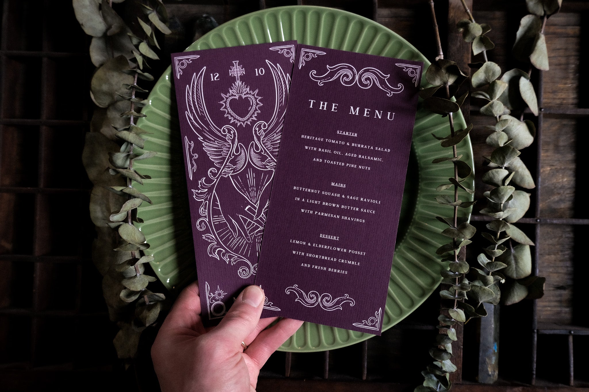 Star-Crossed Lovers Tarot Wedding Menu Cards – Romeo & Juliet Inspired Table Menu