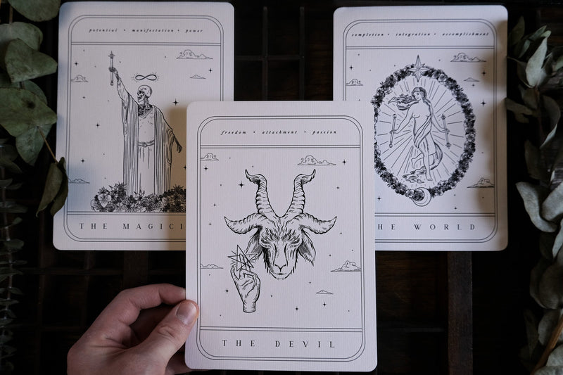 Set of 18 gothic tarot card art prints for wedding decor and seating charts