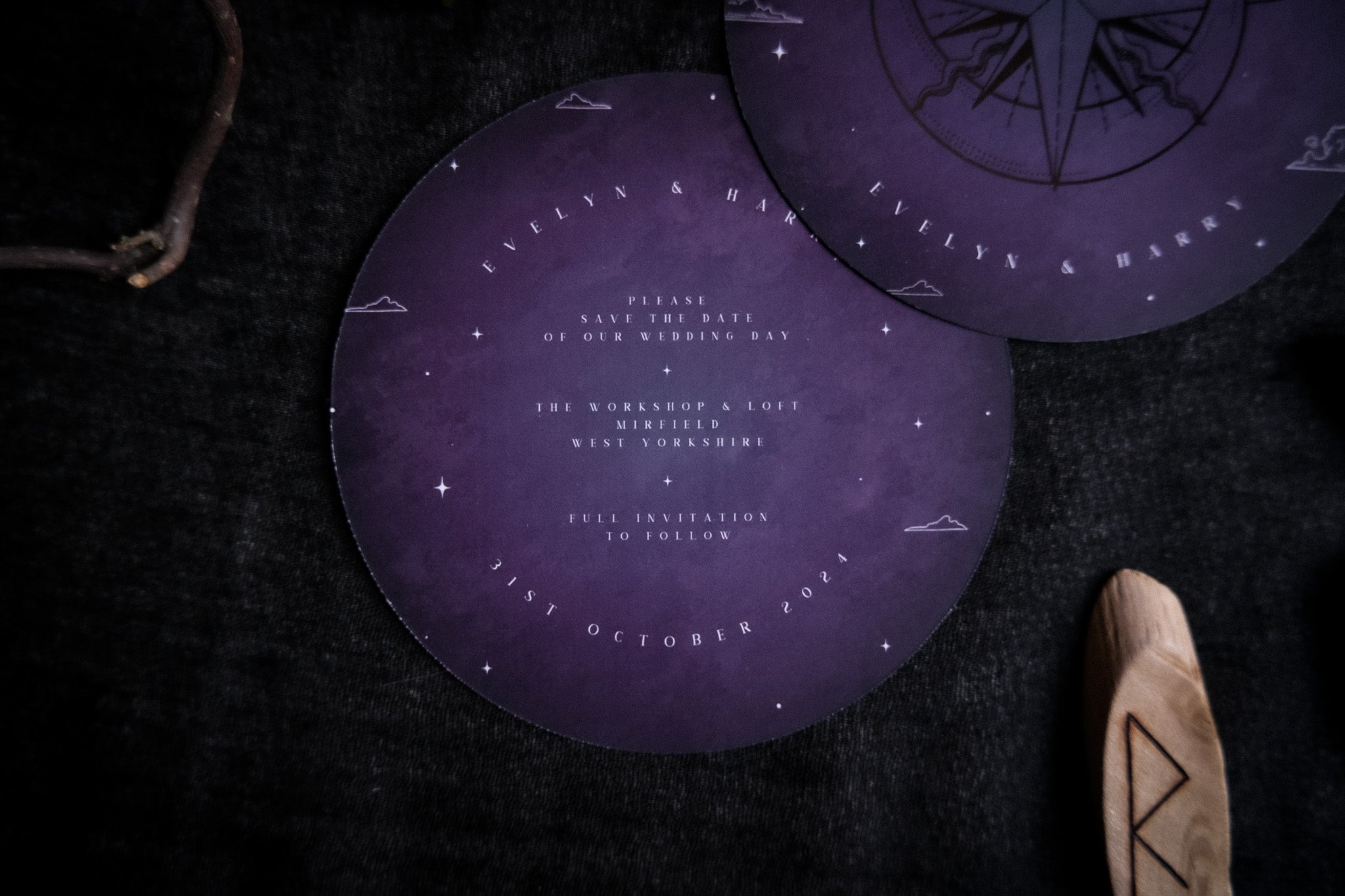Sun and Moon | Foiled Circular Save the Date Card | Celestial Wedding Stationery with Foil
