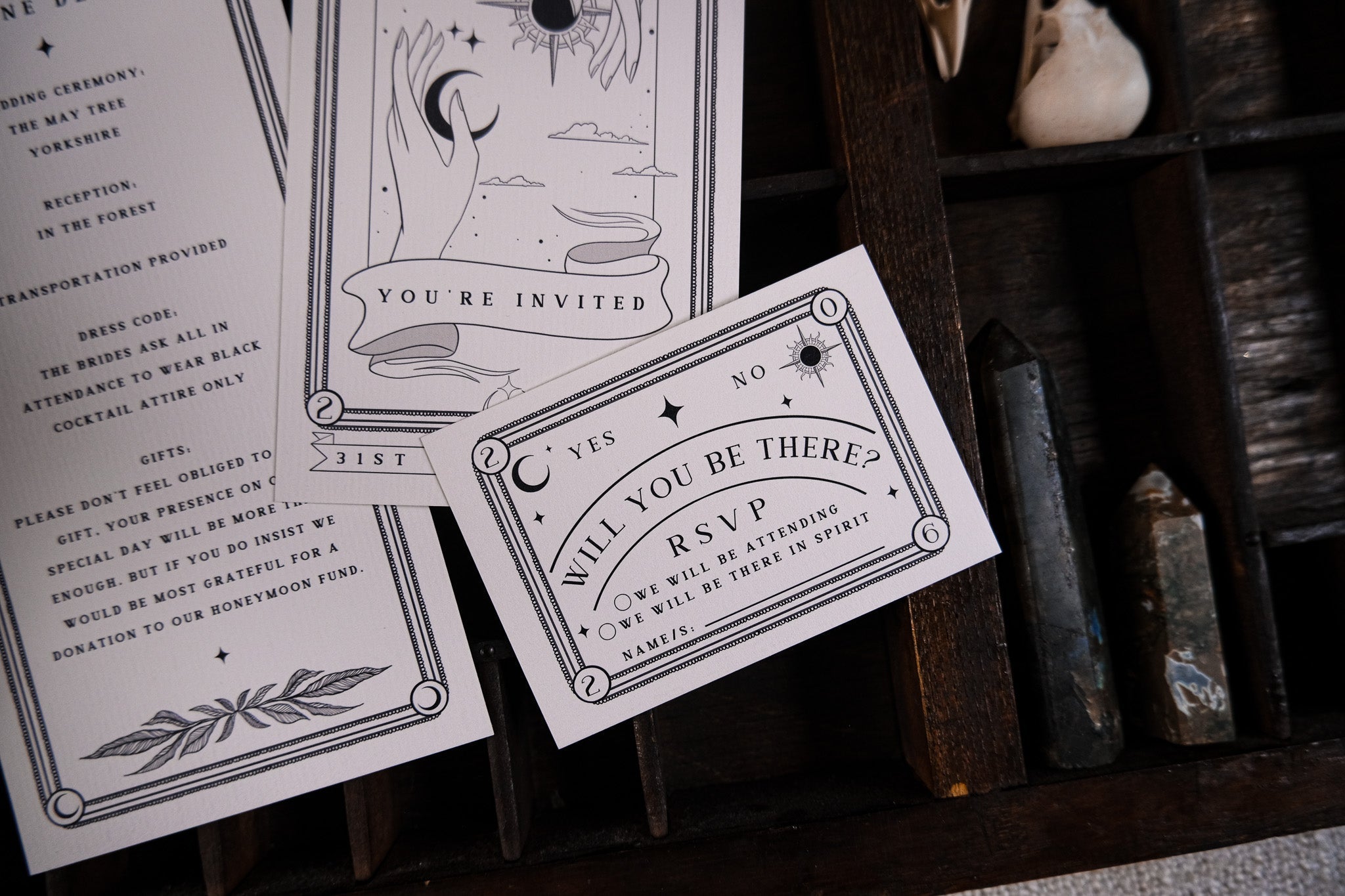 Sun and Moon | 3-Piece Wedding Invitation Suite | Celestial Tarot Gothic Wedding Stationery