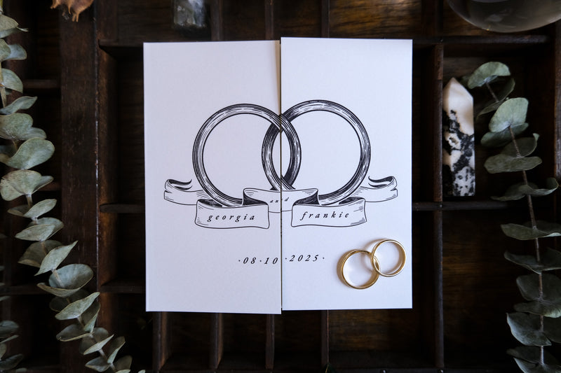 Golden Wedding Bands Gatefold Wedding Invitation – Interlocked Rings Design