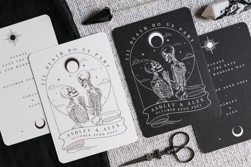 ‘Til Death Do Us Part Lovers Tarot Save the Date – Dark Romantic Gothic Wedding Card