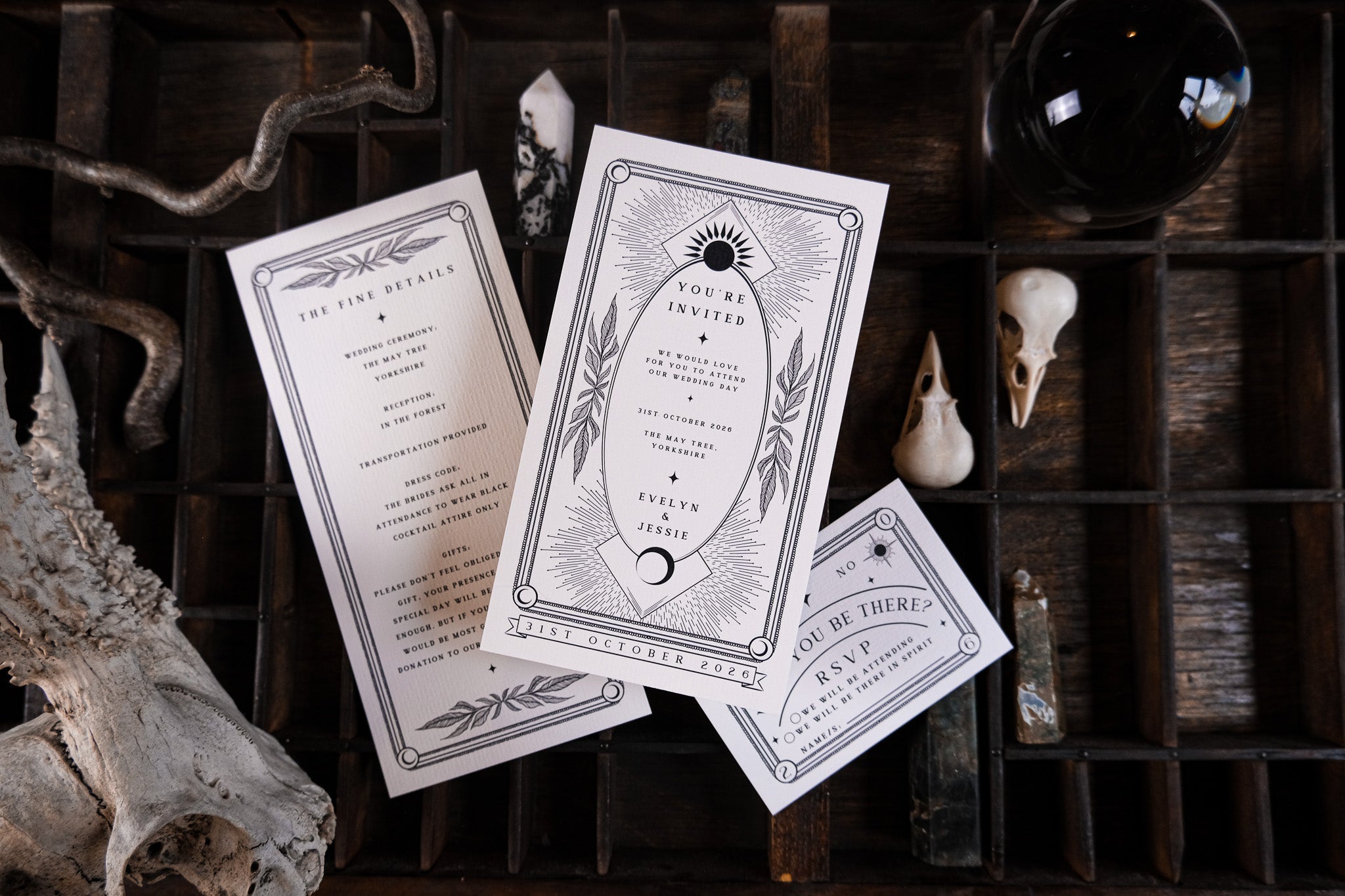 'Crystal Ball' Tarot Card 3 Piece Invitation Suite, Gothic Wedding Invitations