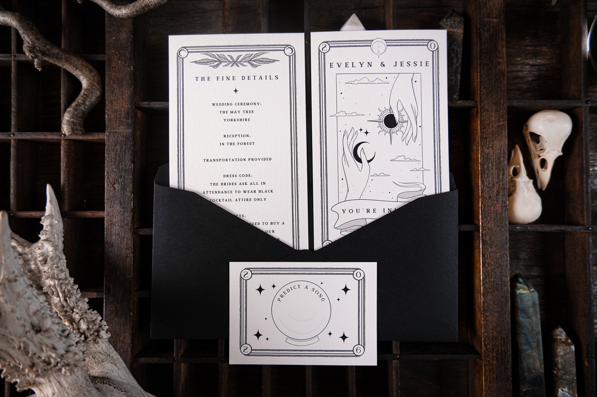 'Sun & Moon' Tarot Card 3 Piece Invitation Suite, Gothic Wedding Invitations