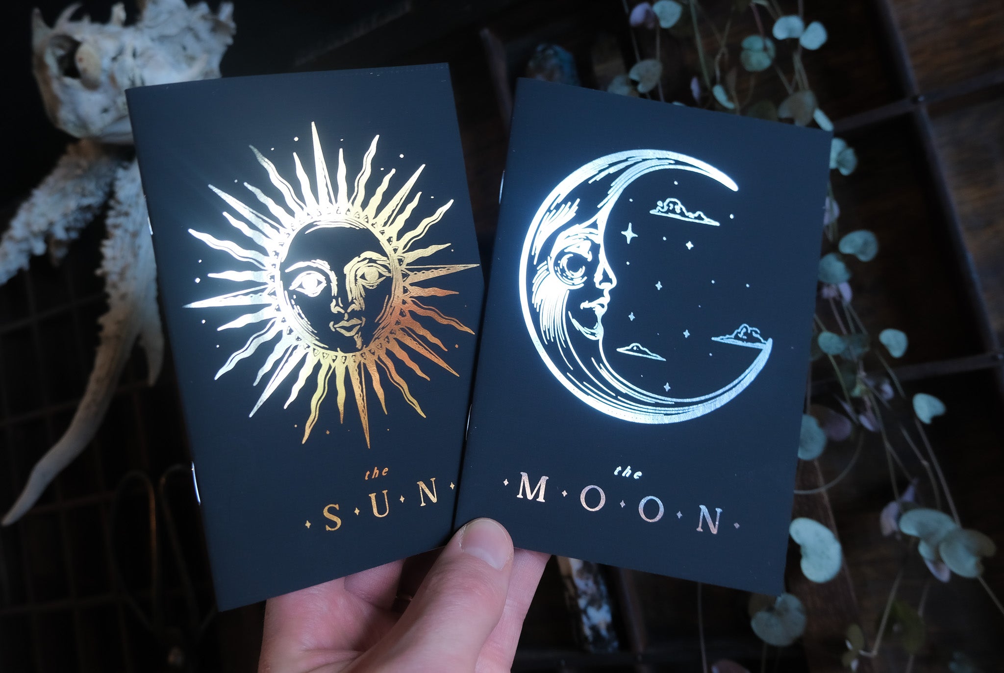 'The Sun' & 'The Moon' Gold & Silver Foiled Vow Books - Gothic Wedding Vow Book