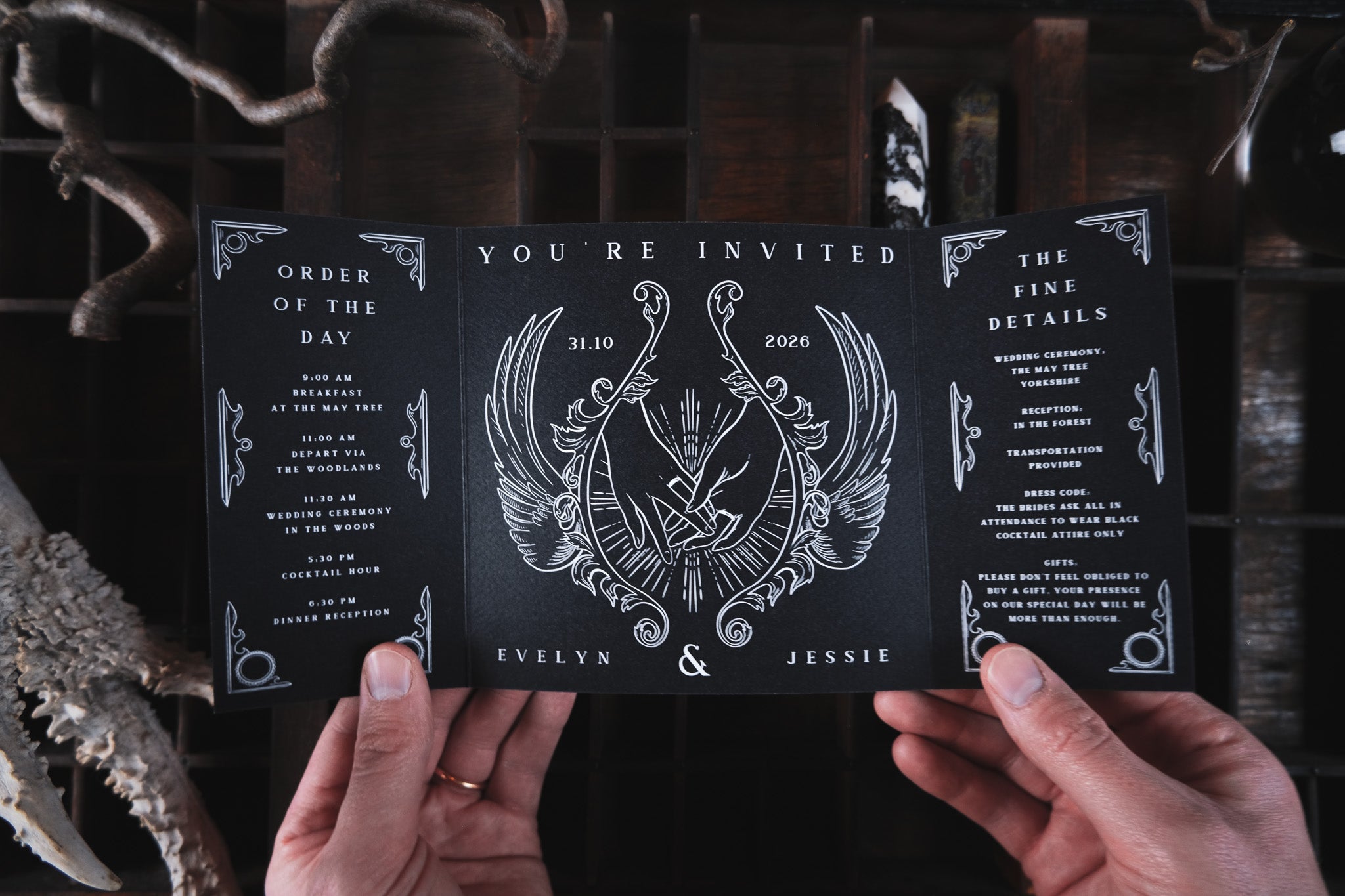 Star-Crossed Lovers | Gatefold Wedding Invitation | Gothic Romeo and Juliet Dark Romance Wedding Stationery