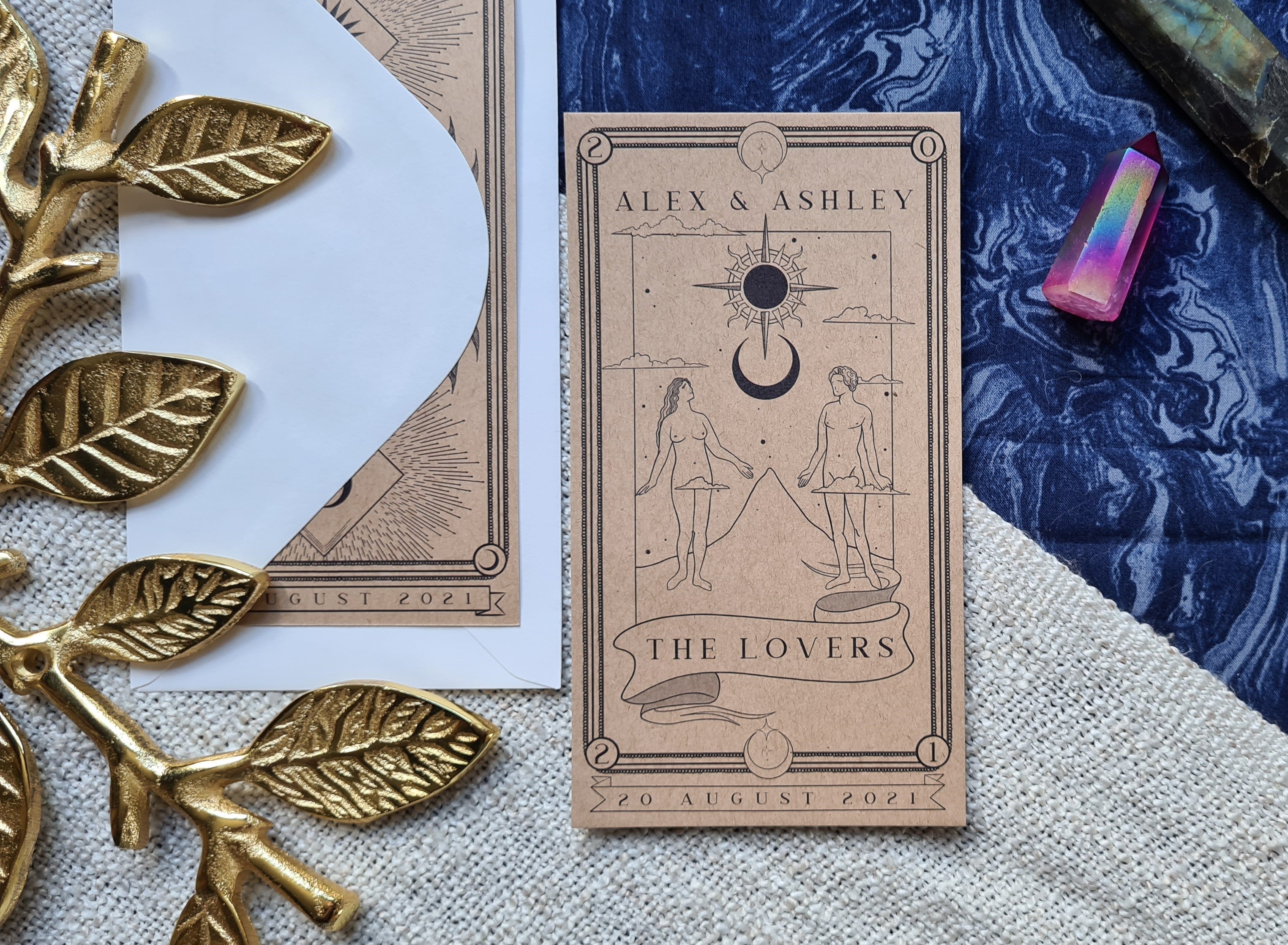 The Lovers Tarot save the date card gothic wedding stationery illustration alternative flat matte card UK printed