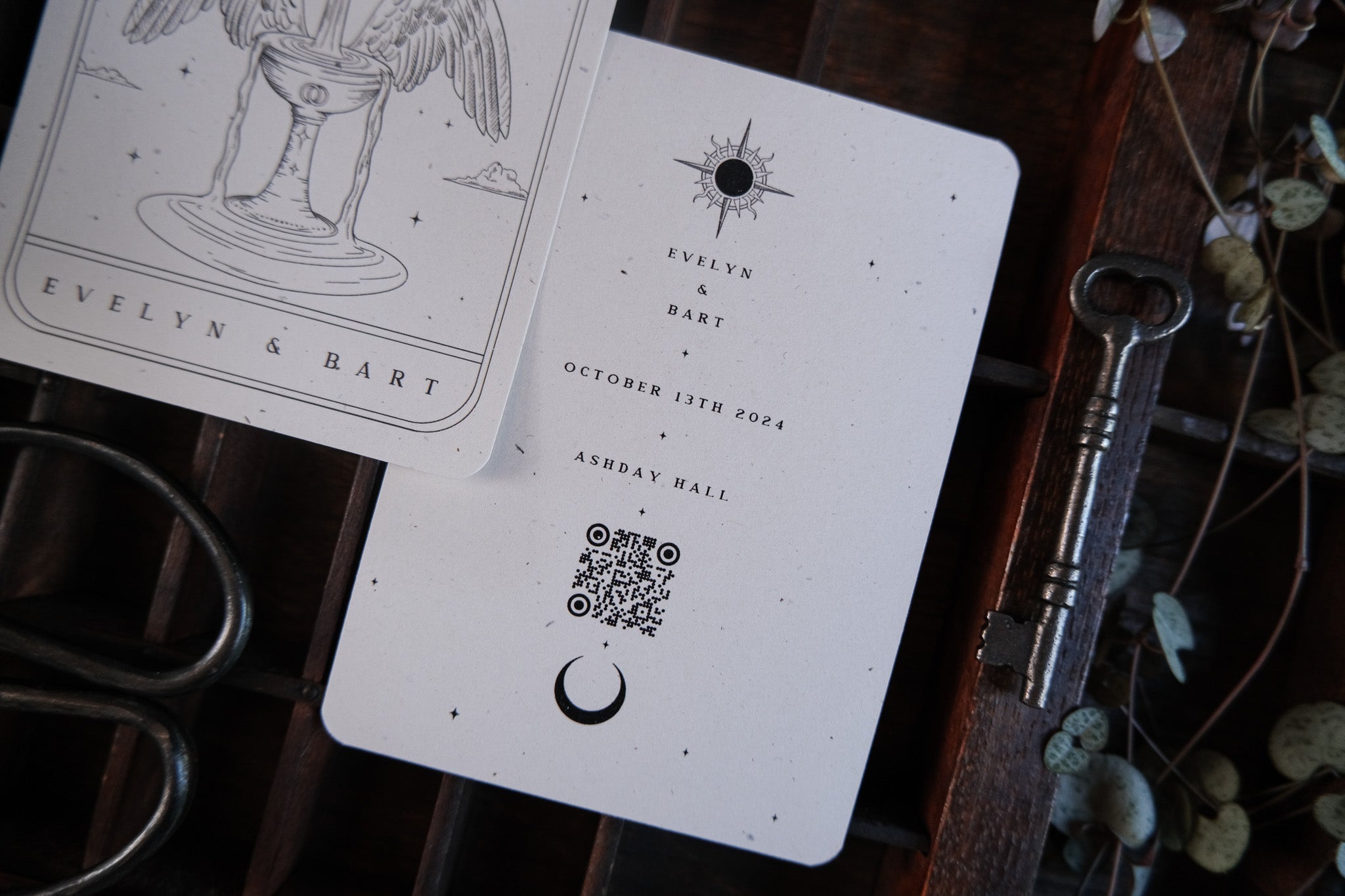 Ace of Cups Tarot Save The Date Card with romantic tarot illustration and elegant design for weddings