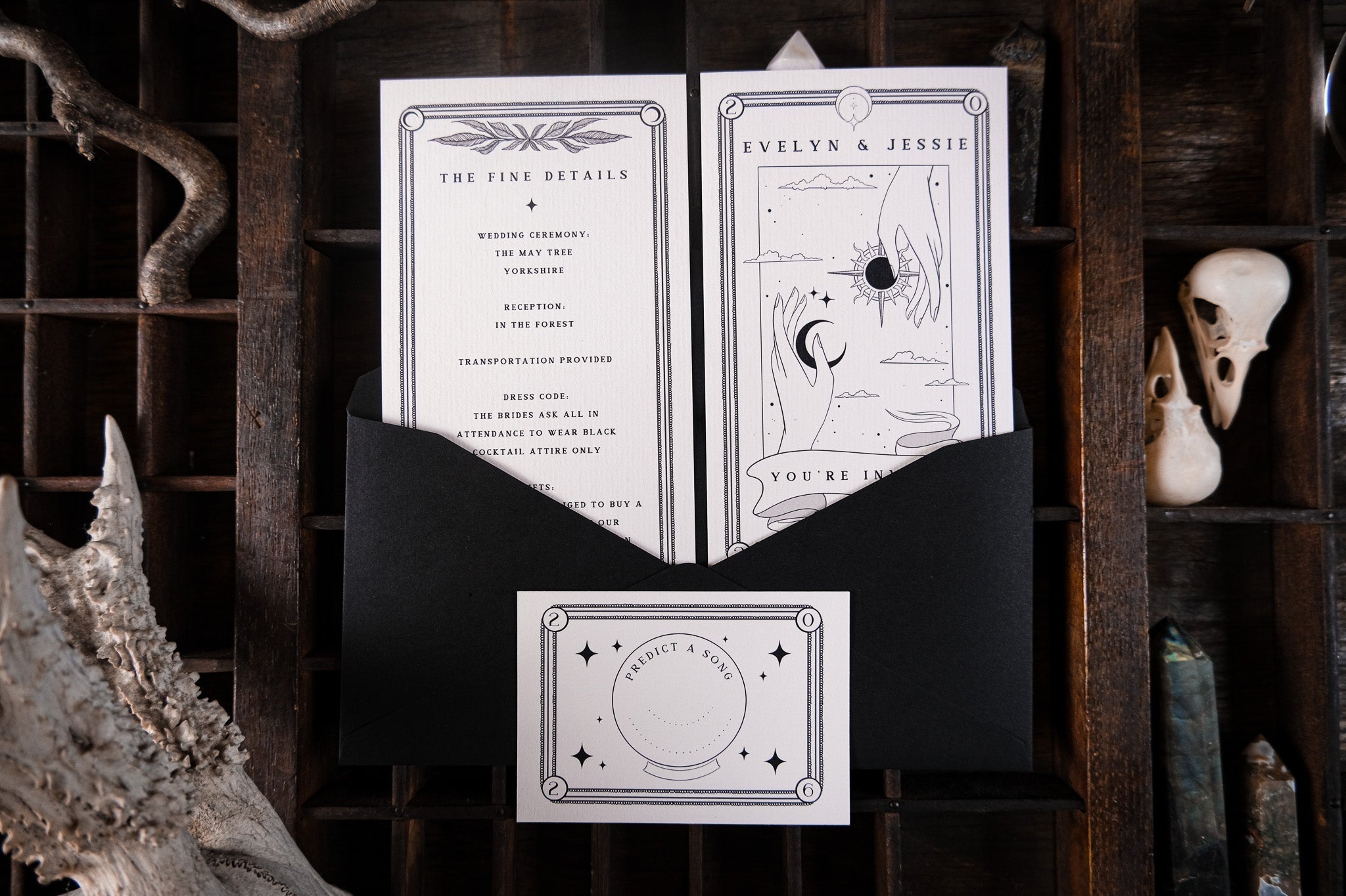 Sun and Moon | 3-Piece Wedding Invitation Suite | Celestial Tarot Gothic Wedding Stationery