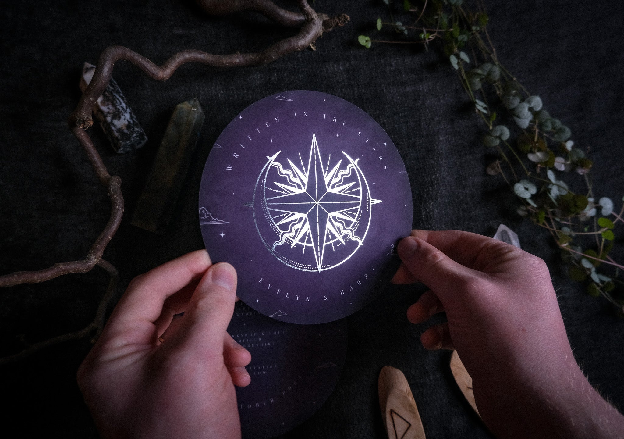 Sun and Moon | Foiled Circular Save the Date Card | Celestial Wedding Stationery with Foil