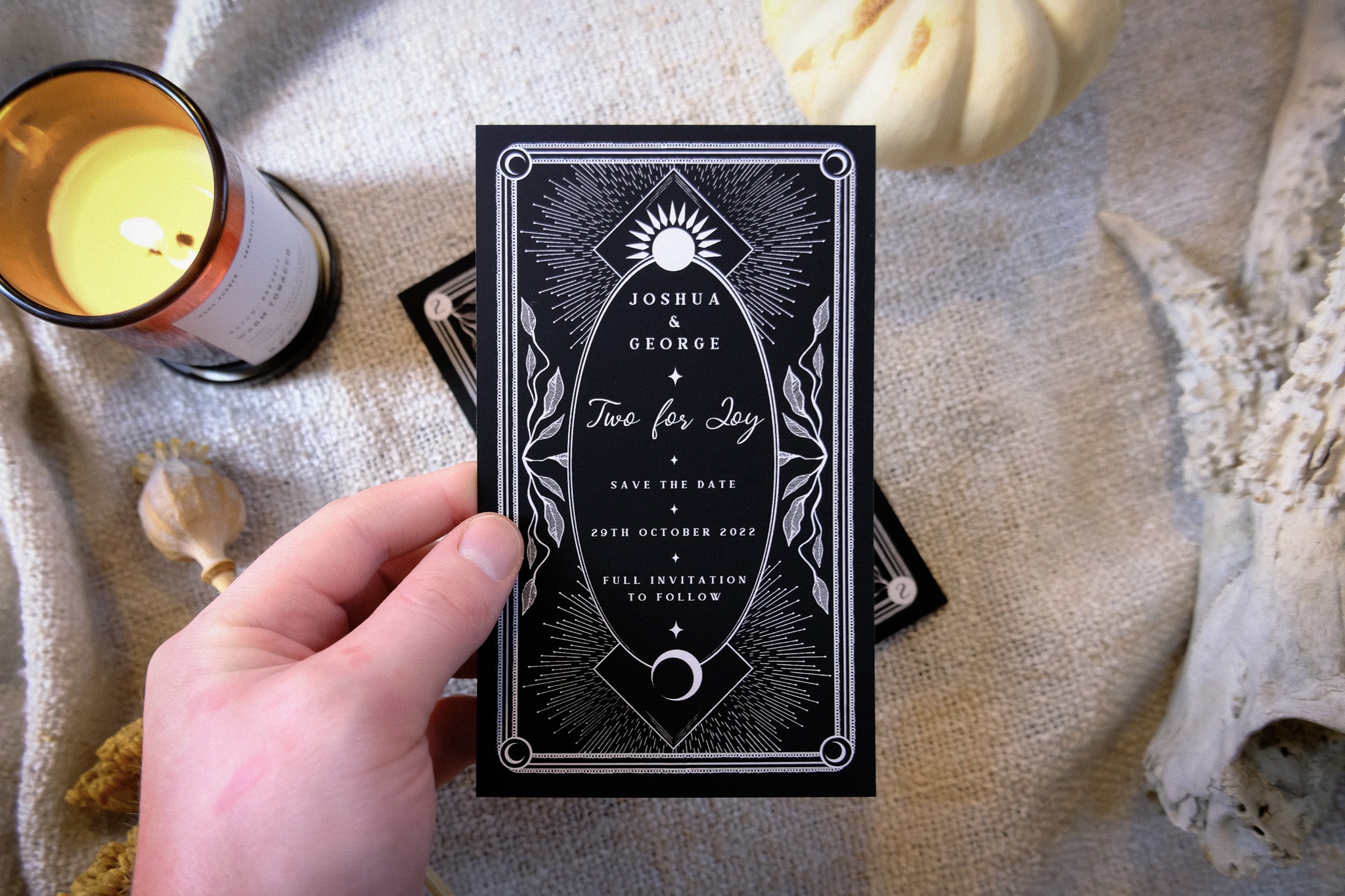 'Two for Joy' Magpie Foiled Tarot Card Save the Dates